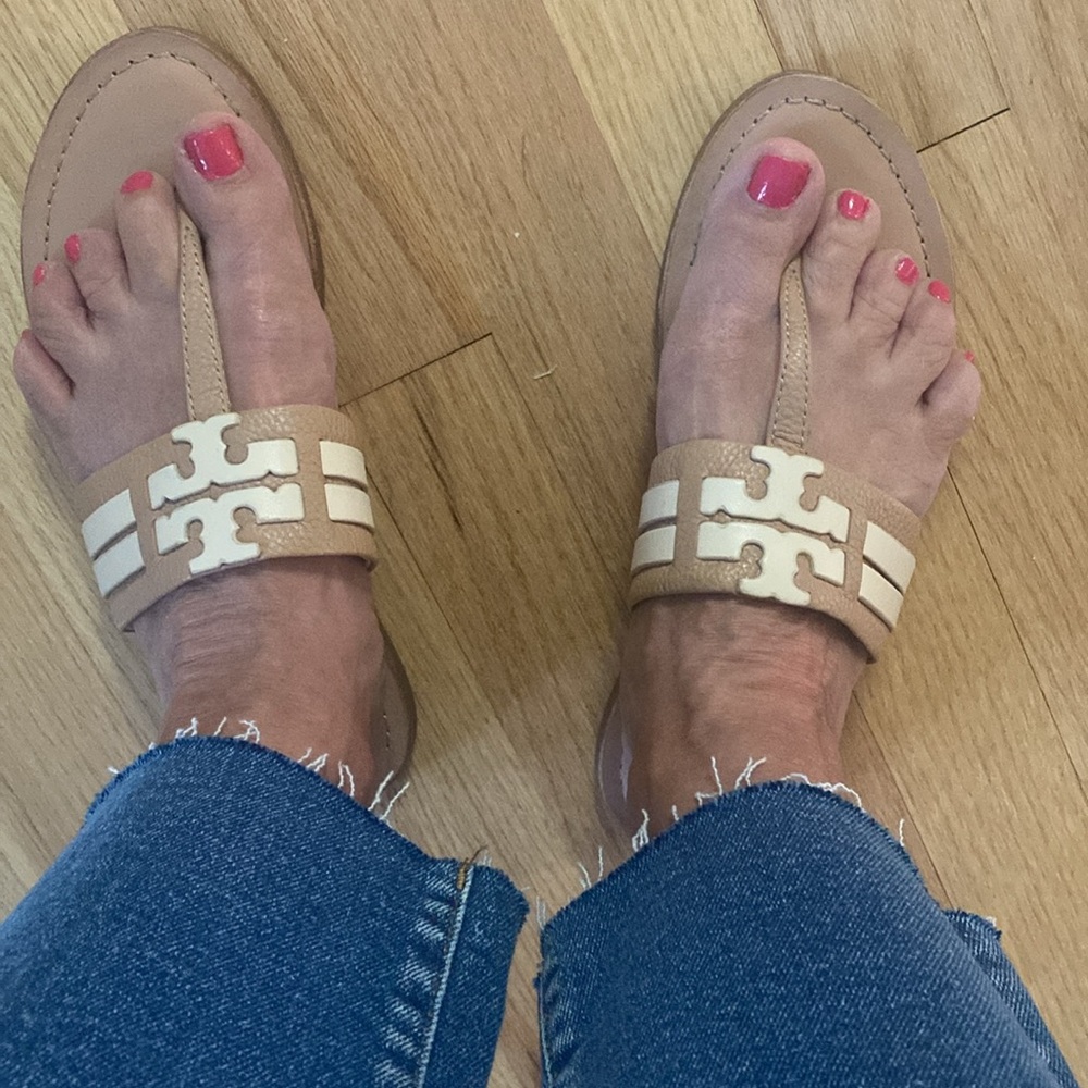Tori Burch tan and cream sandals